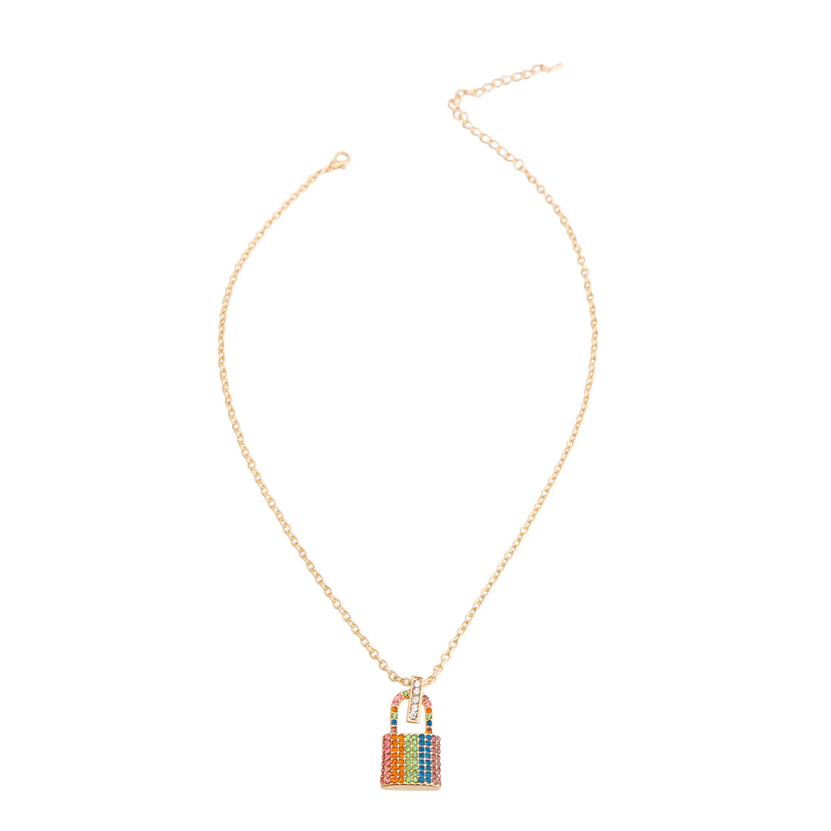 Rainbow Rhinestone Lock Necklace