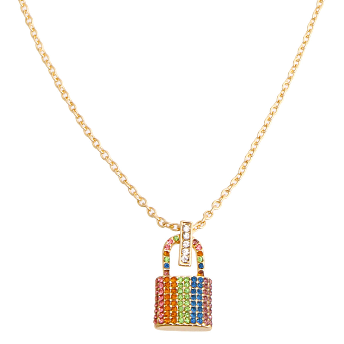 Rainbow Rhinestone Lock Necklace