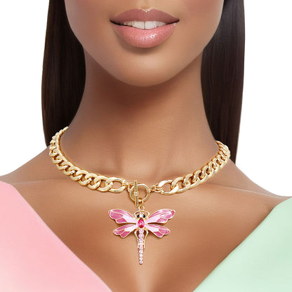 Toggle Pink Dragonfly Necklace