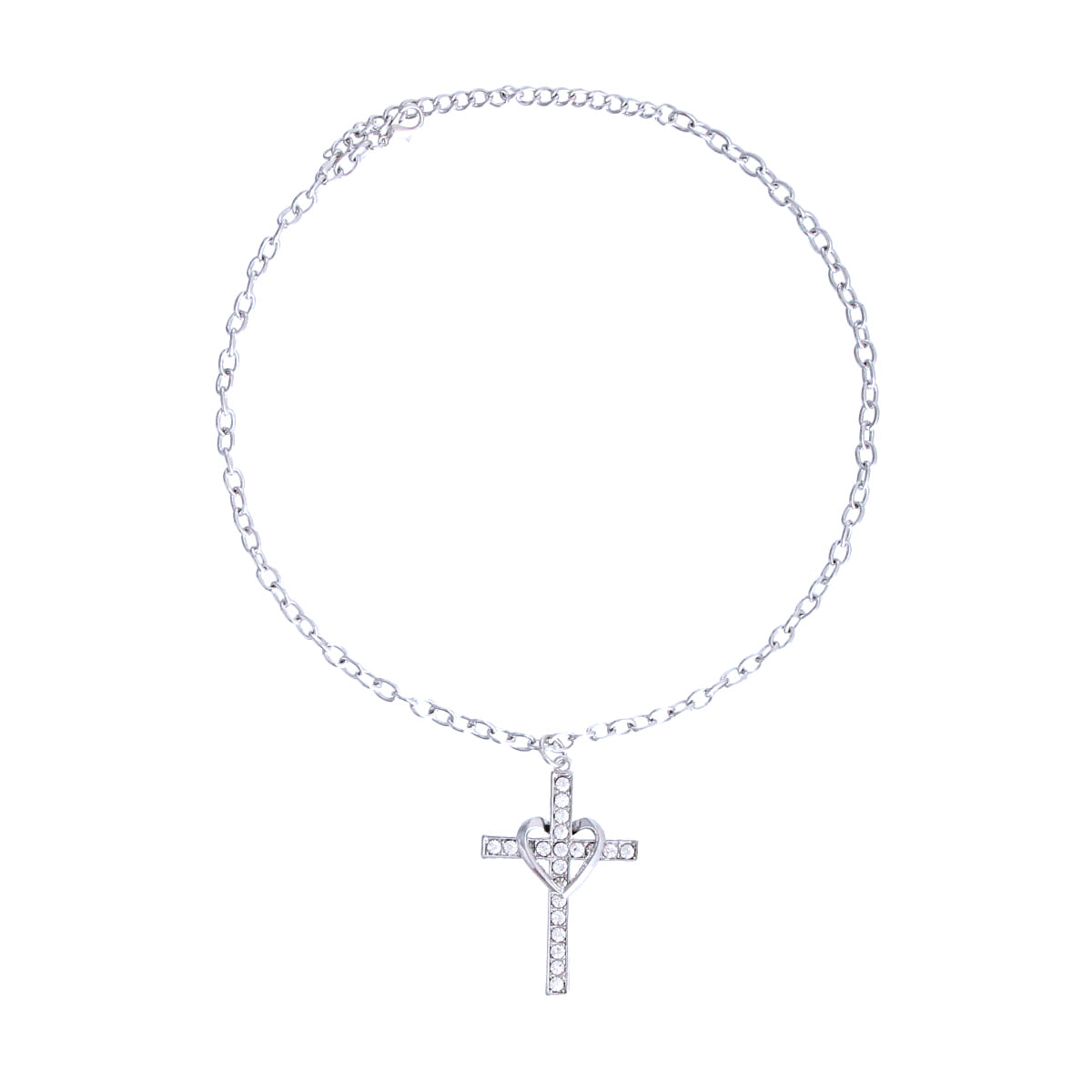 Silver Heart Cross Necklace