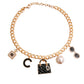 Gold Black Luxury Bag Charm Necklace