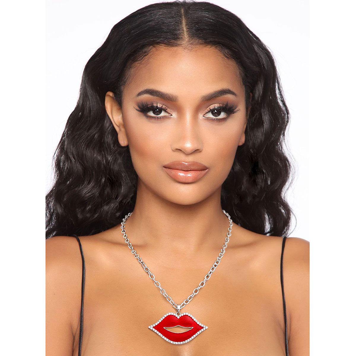 Red Lips Silver Chain Necklace