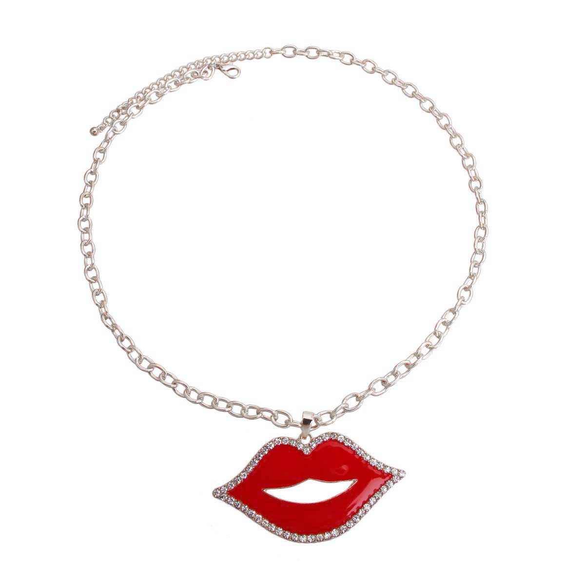 Red Lips Silver Chain Necklace