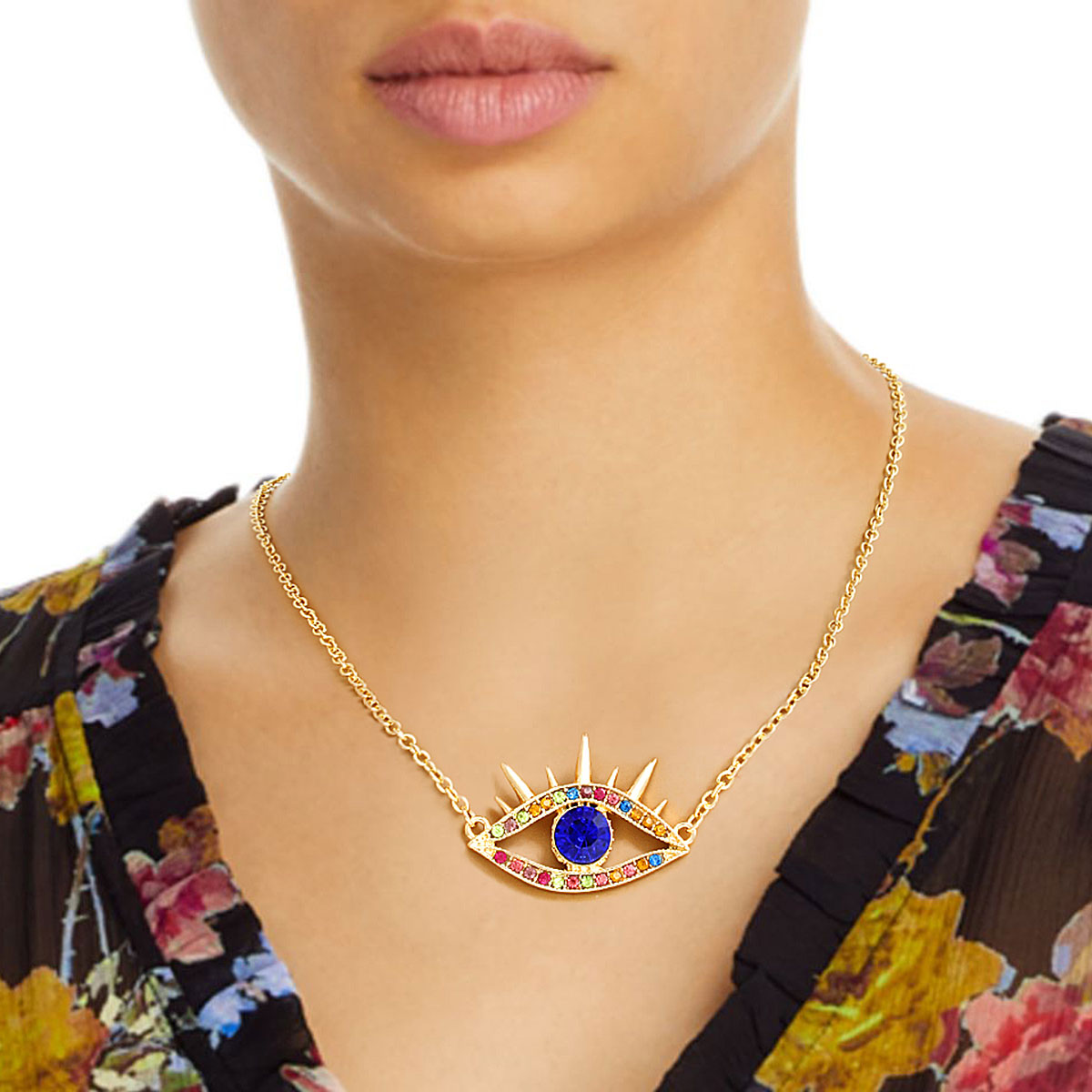 Multi Color Evil Eye Station Pendant Chain