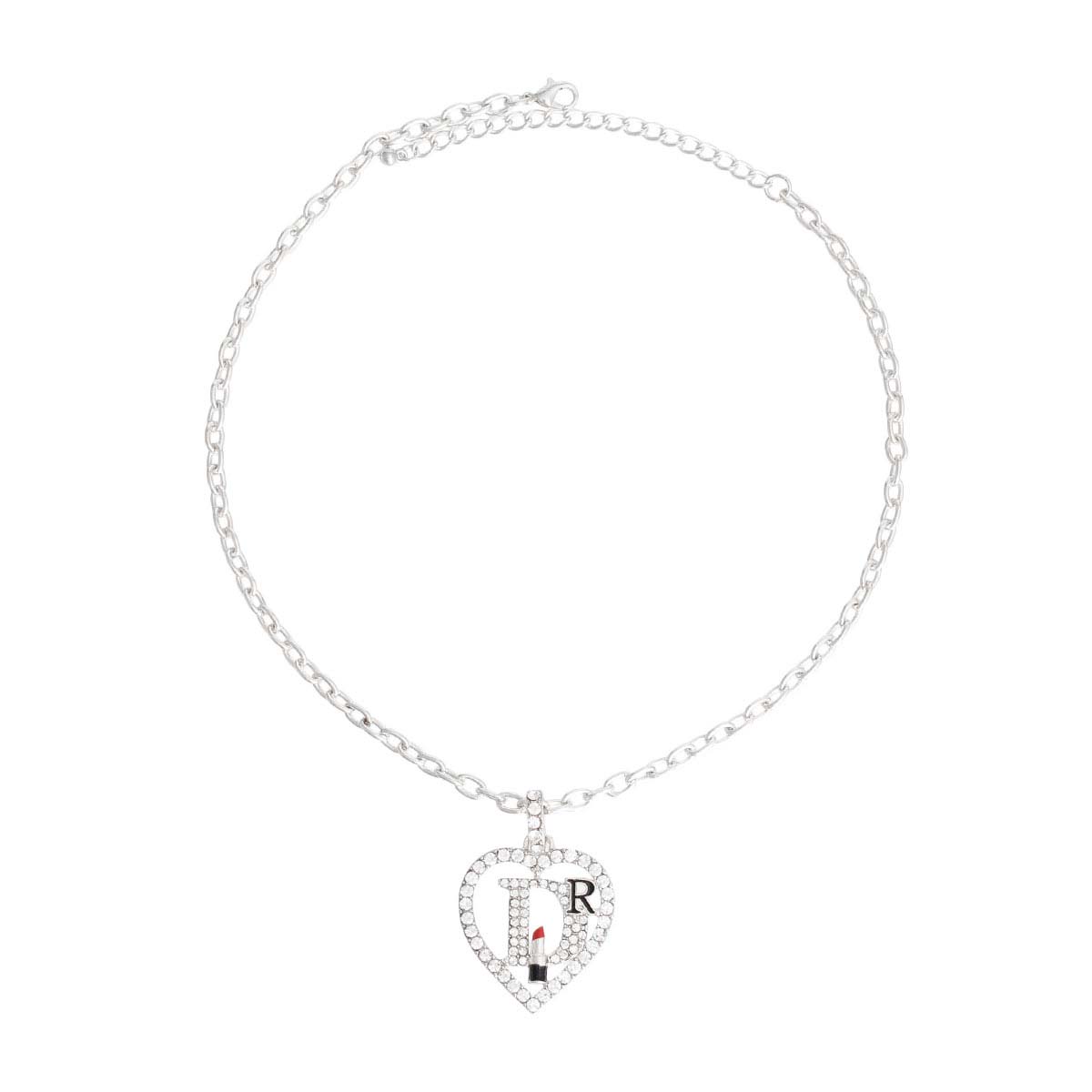 Silver Designer D Heart Necklace