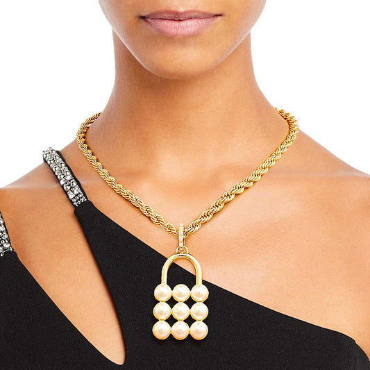 Cream Pearl Studded Lock Necklace