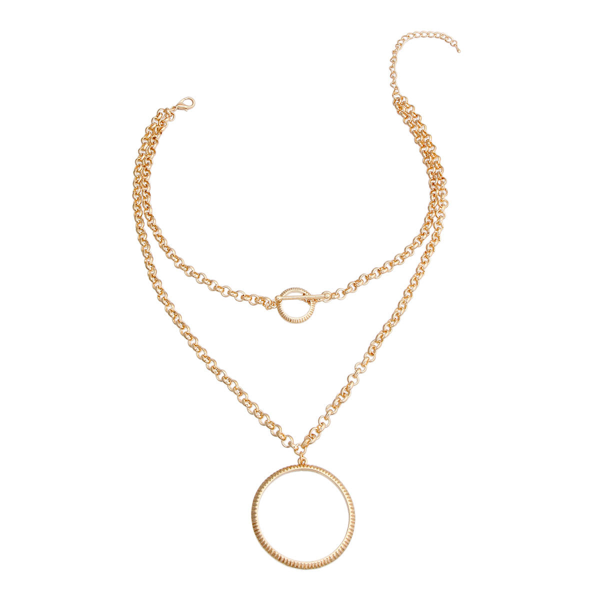 Gold Layered Circle Toggle Necklace