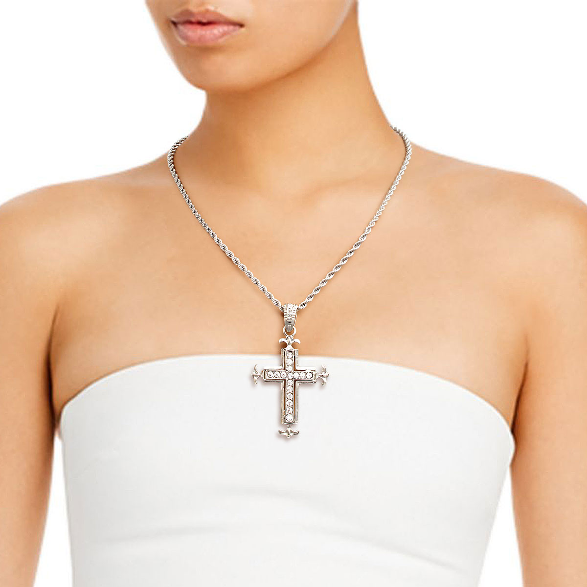 Silver Fleur de Lis Cross Necklace