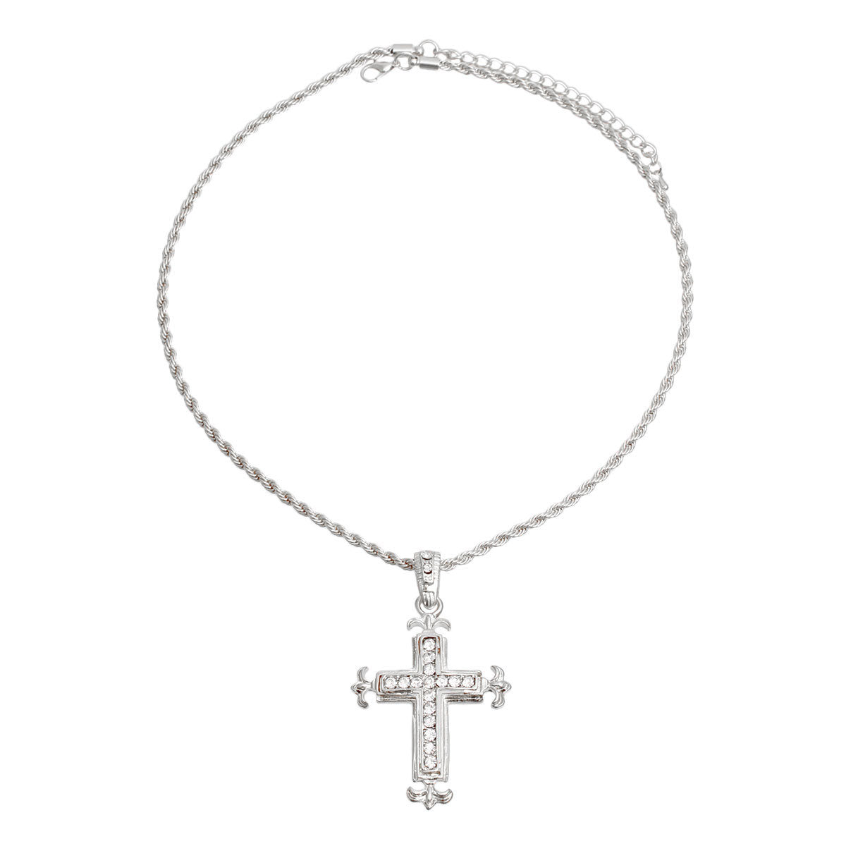 Silver Fleur de Lis Cross Necklace