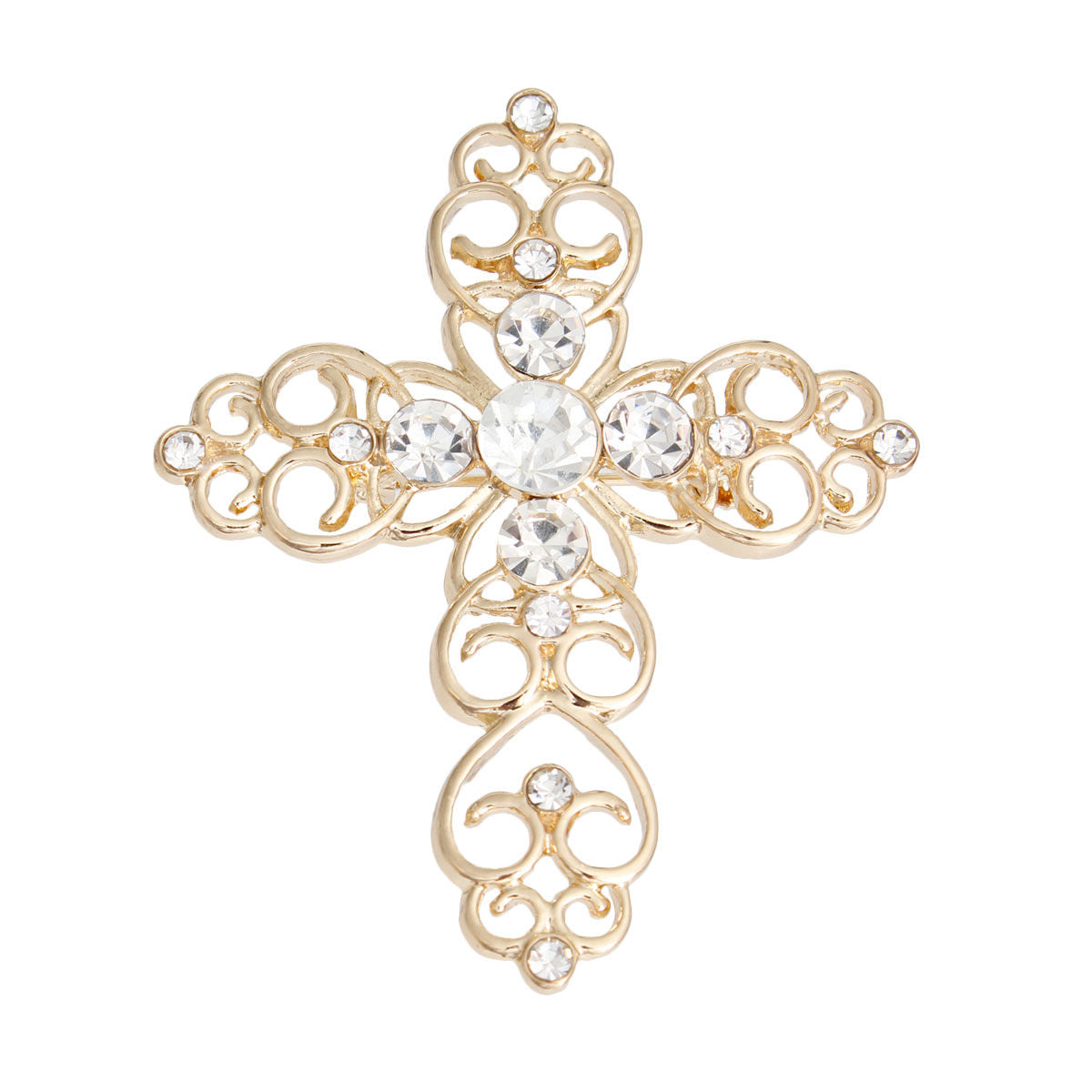 Gold Filigree Cross Brooch