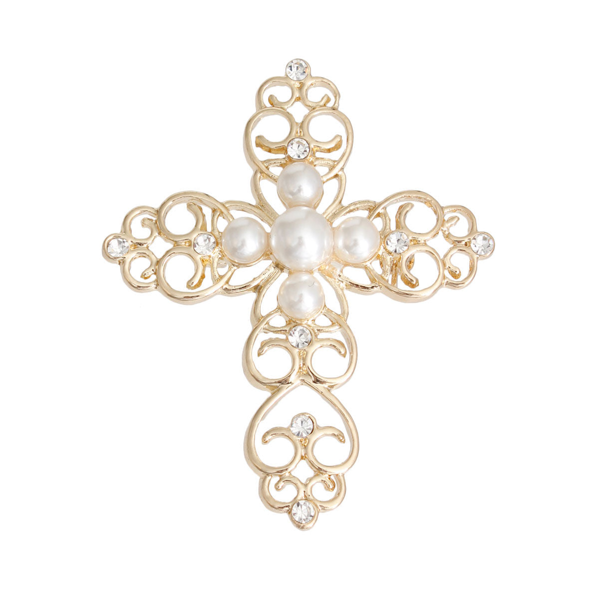 Cream Filigree Cross Brooch