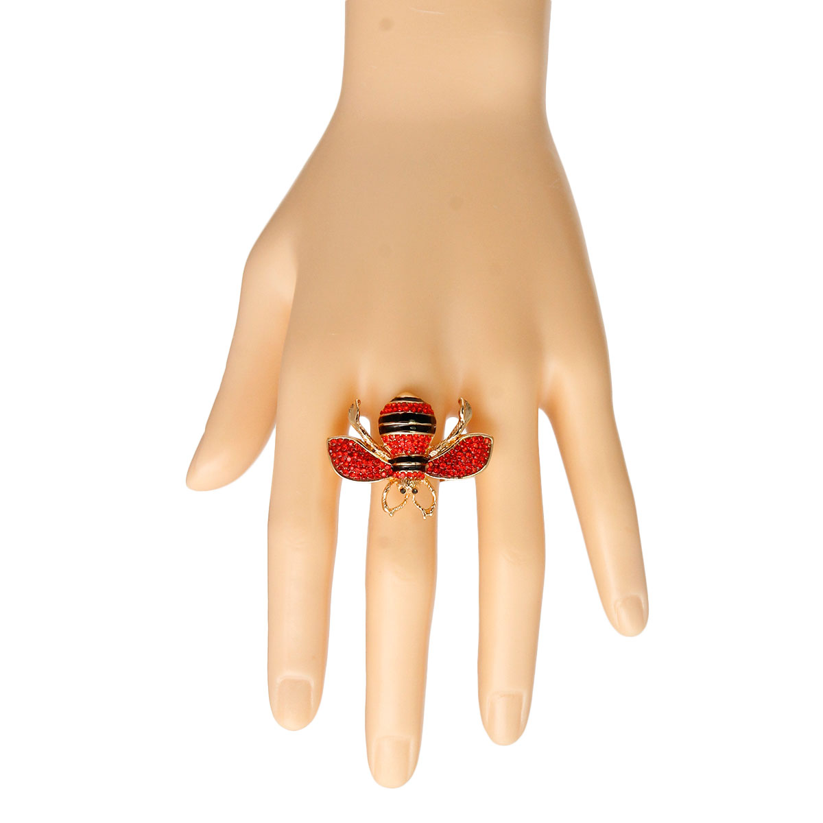 Red Rhinestone Bee Ring