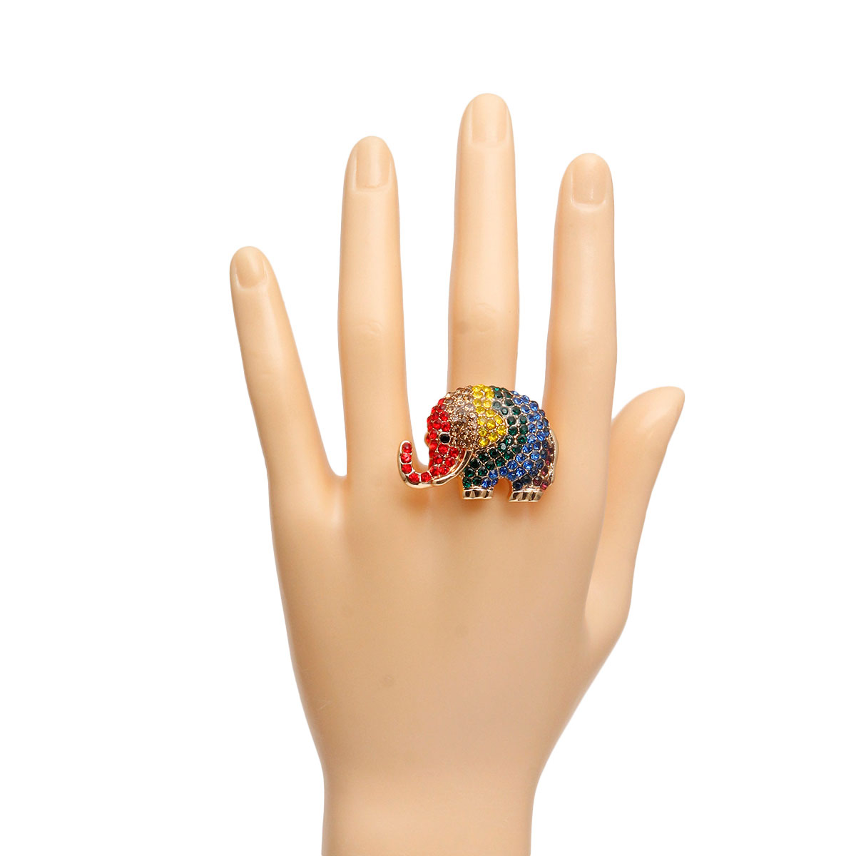 Rainbow Rhinestone Elephant Ring