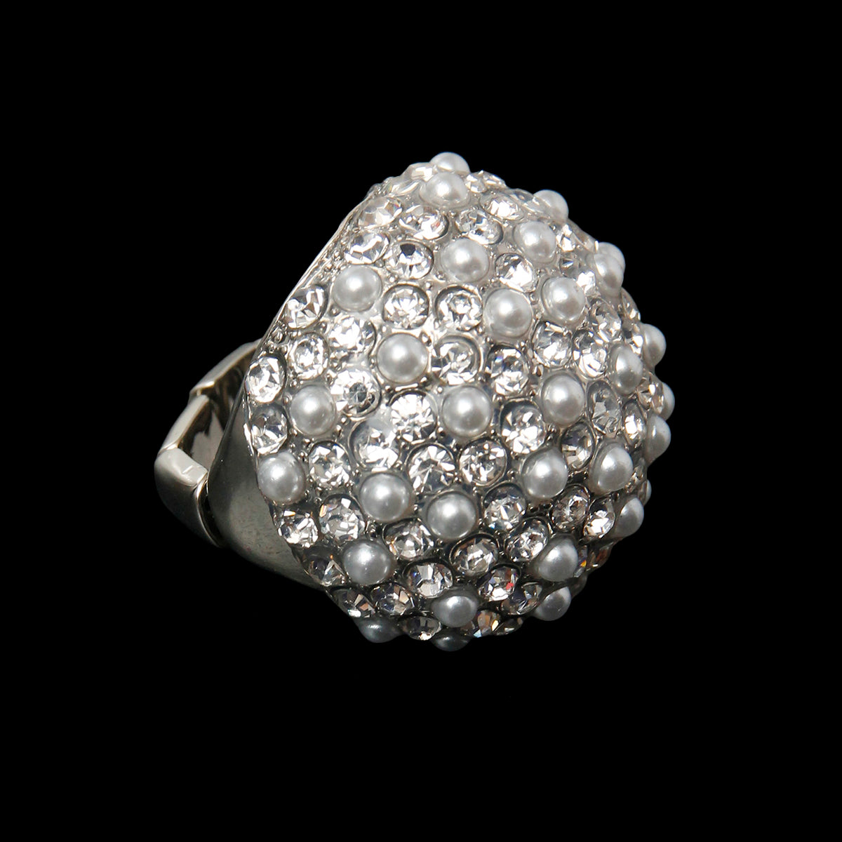 Silver Pearl and Rhinestone Ring