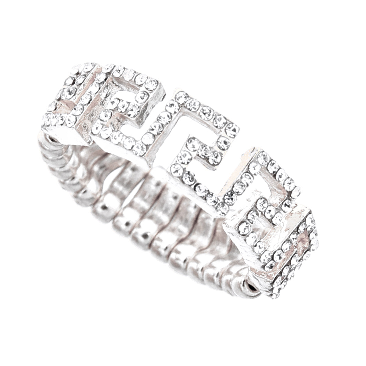 Silver Greek Key Rhinestone Ring