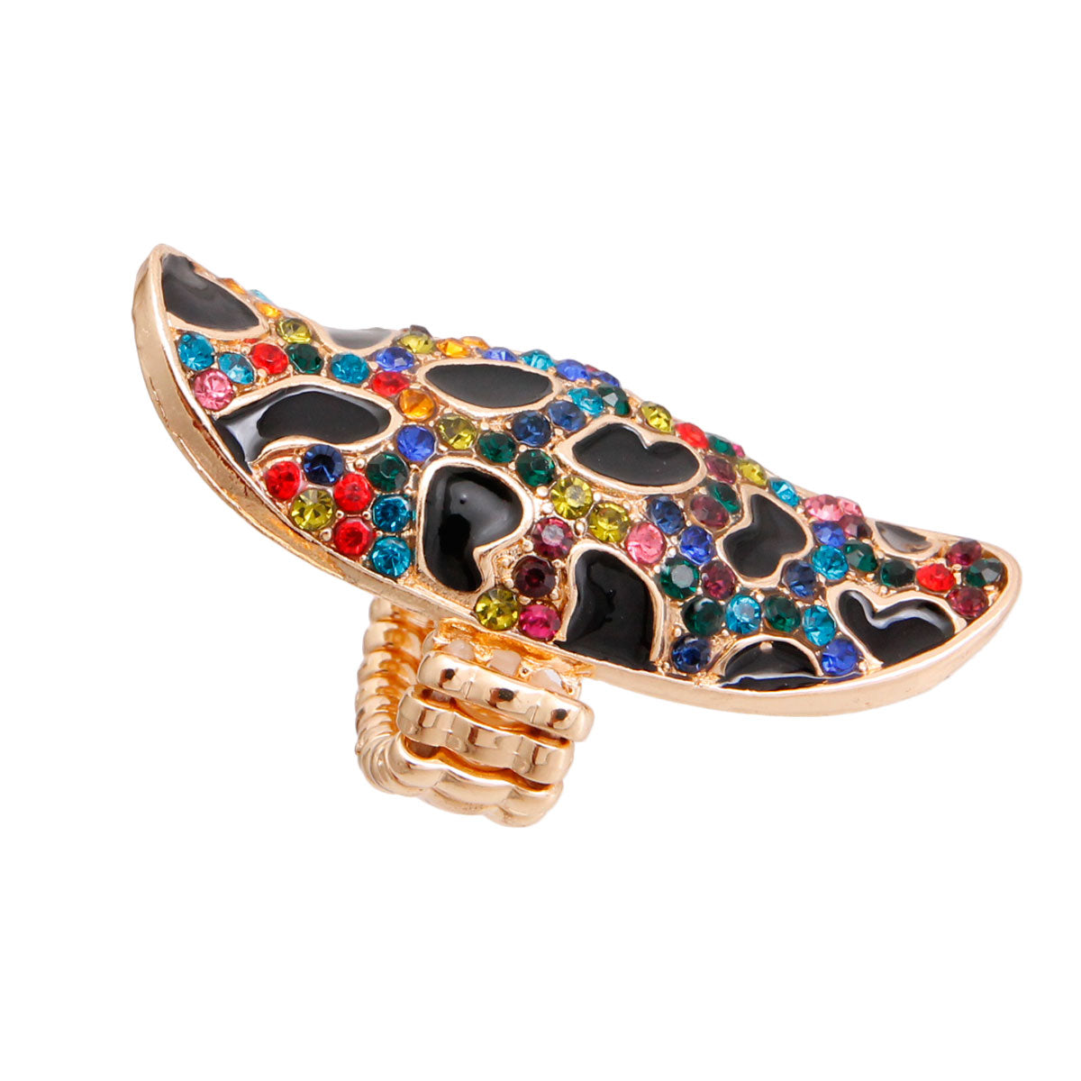 Gold Multi Color Elongated Leopard Ring