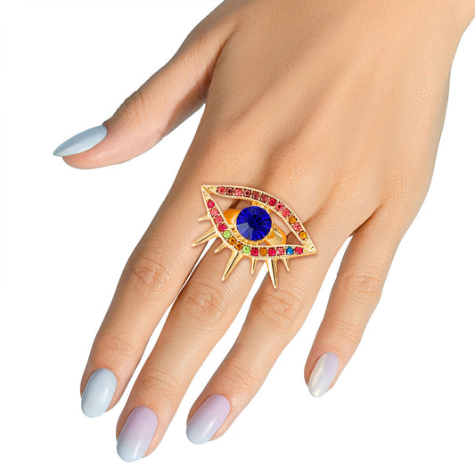 Multi Color Evil Eye Shaped Ring