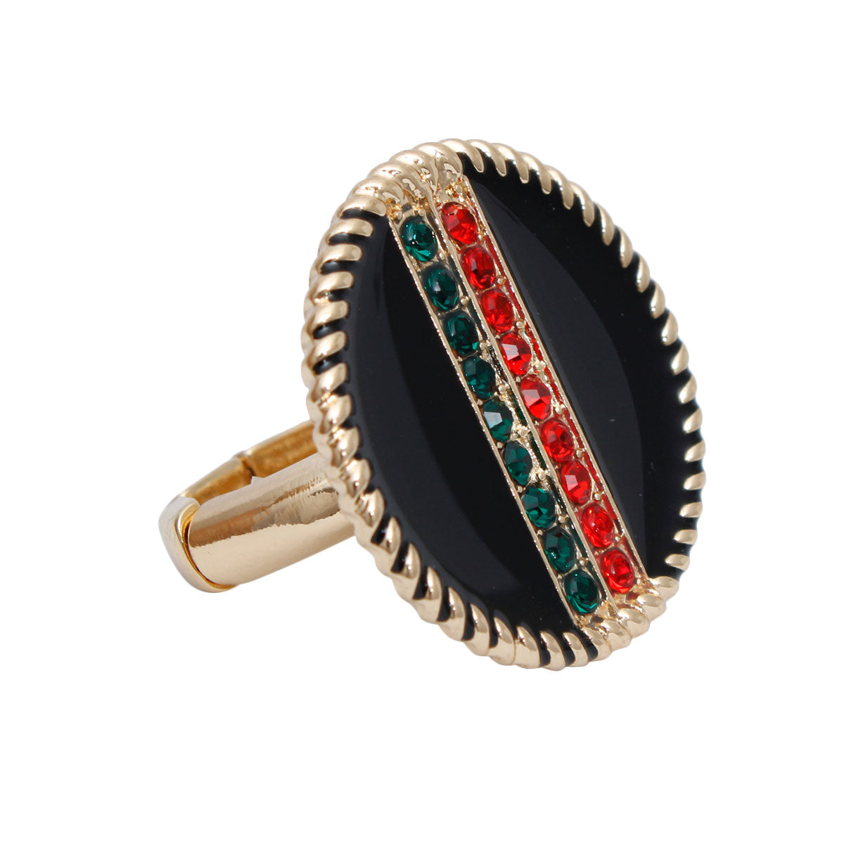 Black Stripe Charm Gold Ring