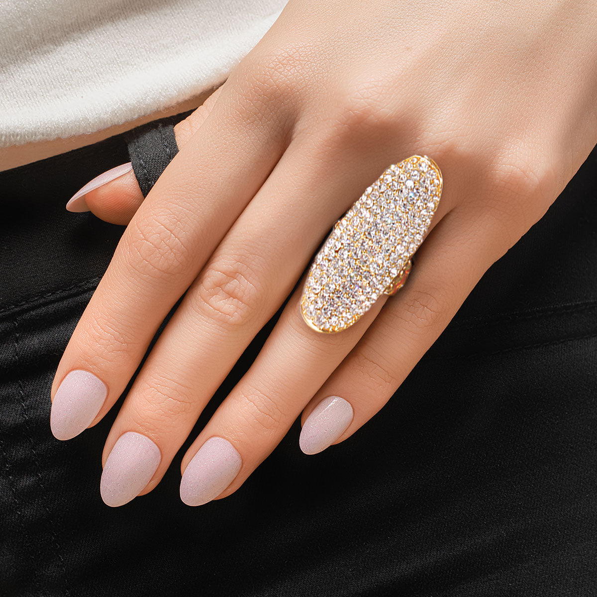 Rhinestone and Gold Long Oval Ring