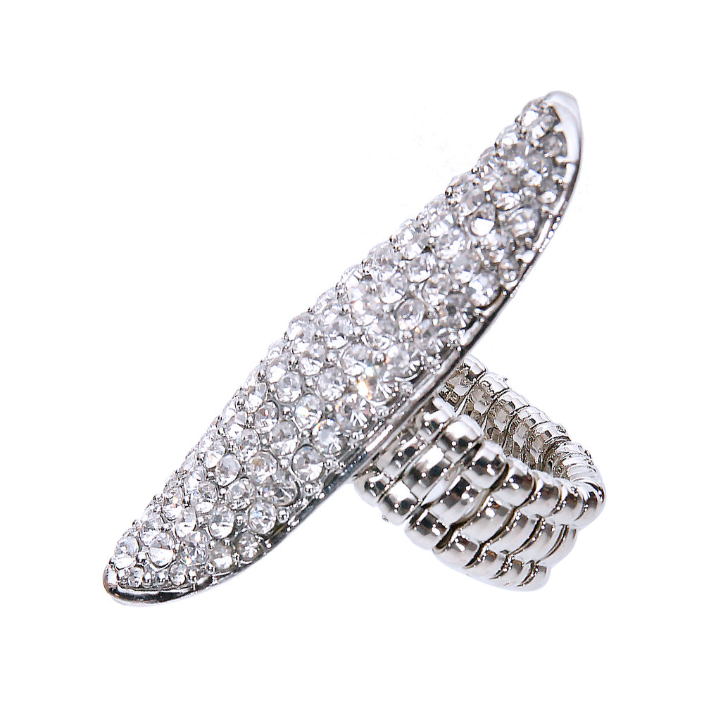 Rhinestone and Silver Long Oval Ring