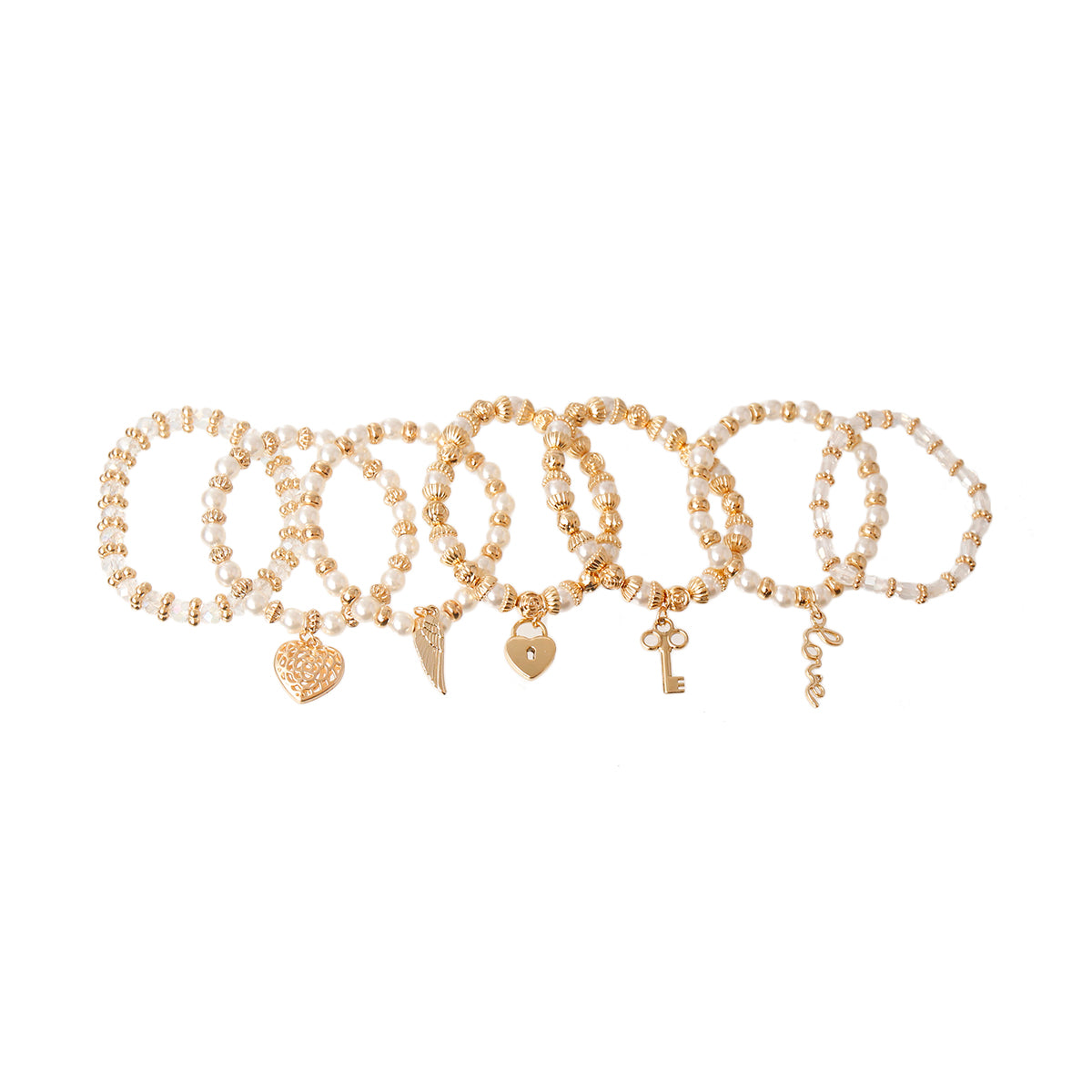 Cream Pearl Love 7 Pcs Bracelets