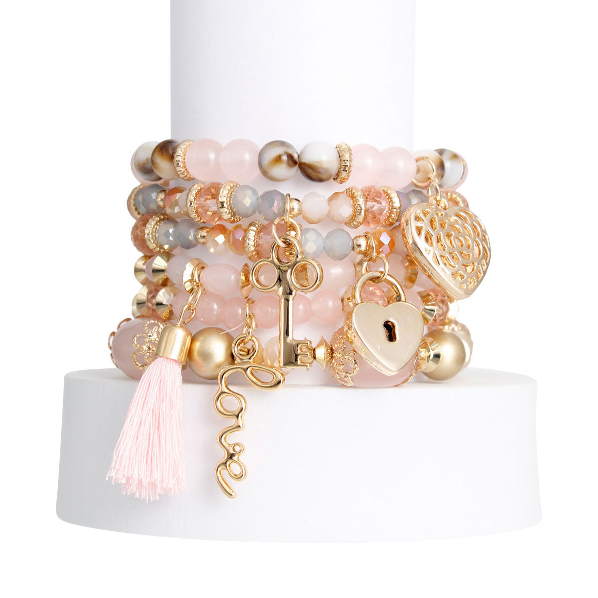 Blush Glass Bead Love Bracelets