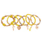 Yellow and Gold Bead Love Charm Stretch Bracelet Set