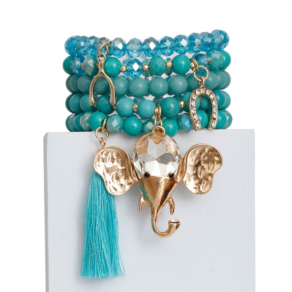 Mint Bead Elephant Charm Bracelets