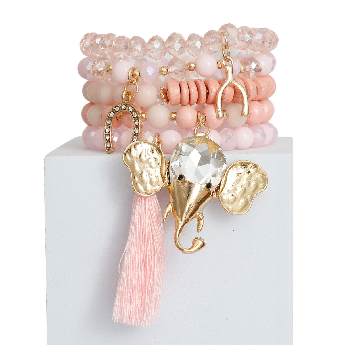 Pink Bead Elephant Charm Bracelets