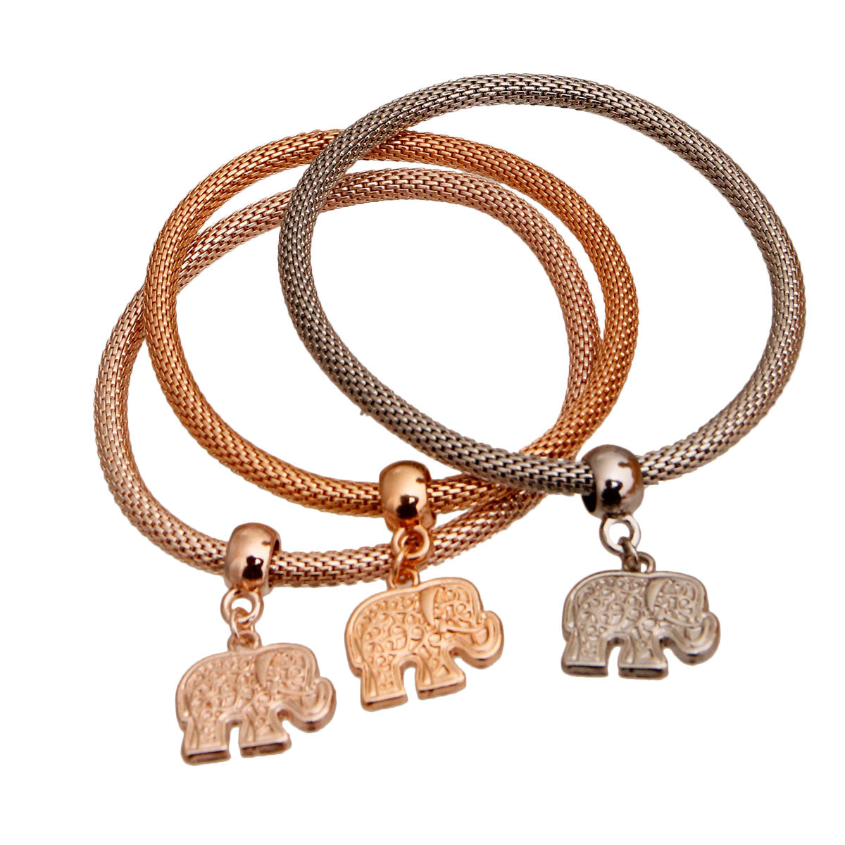 Mixed Metal 3 Pcs Elephant Bracelets