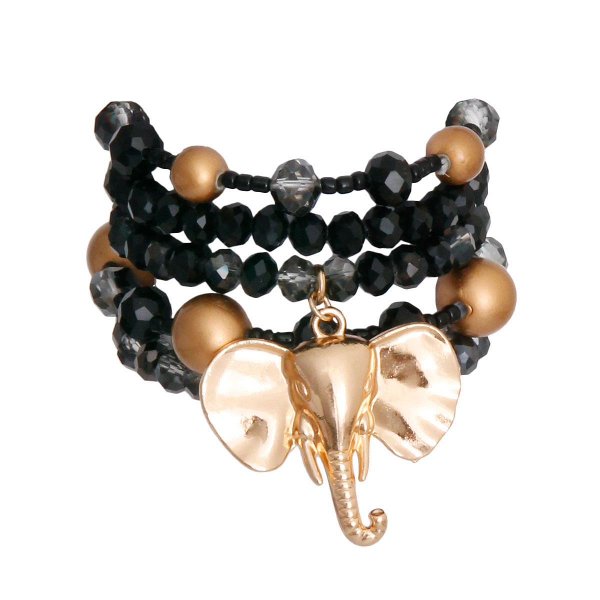 Black Glass Bead Elephant Bracelets