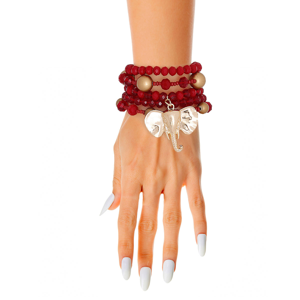 Burgundy Glass Bead Elephant Bracelets