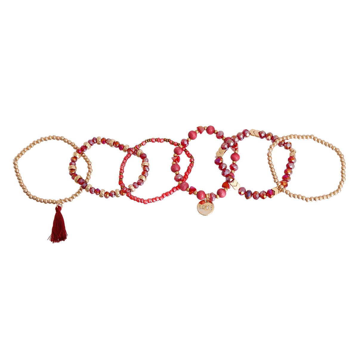 Burgundy Glass Love 6 pcs Bracelets