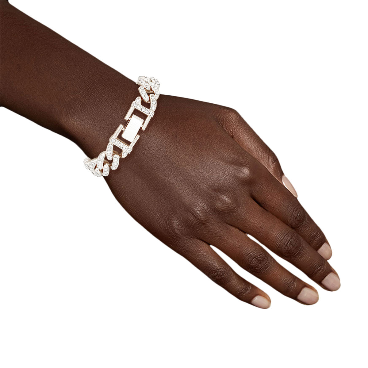 Iced Silver Cuban Chain Clasp Bracelet