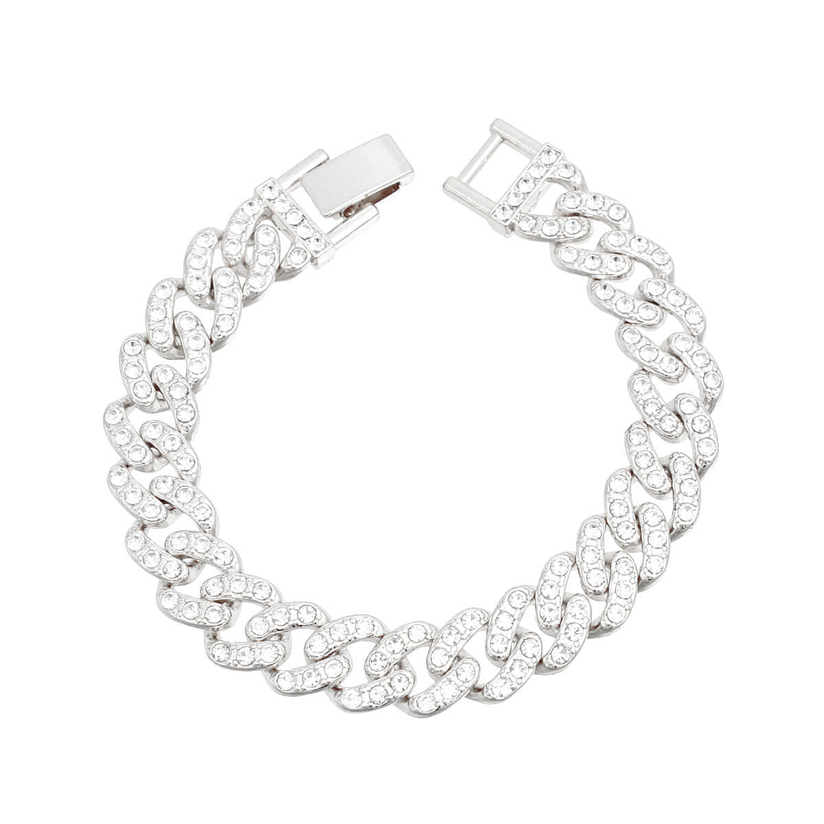 Iced Silver Cuban Chain Clasp Bracelet