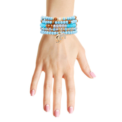 Light Blue Glass 5 Pcs Elephant Bracelets