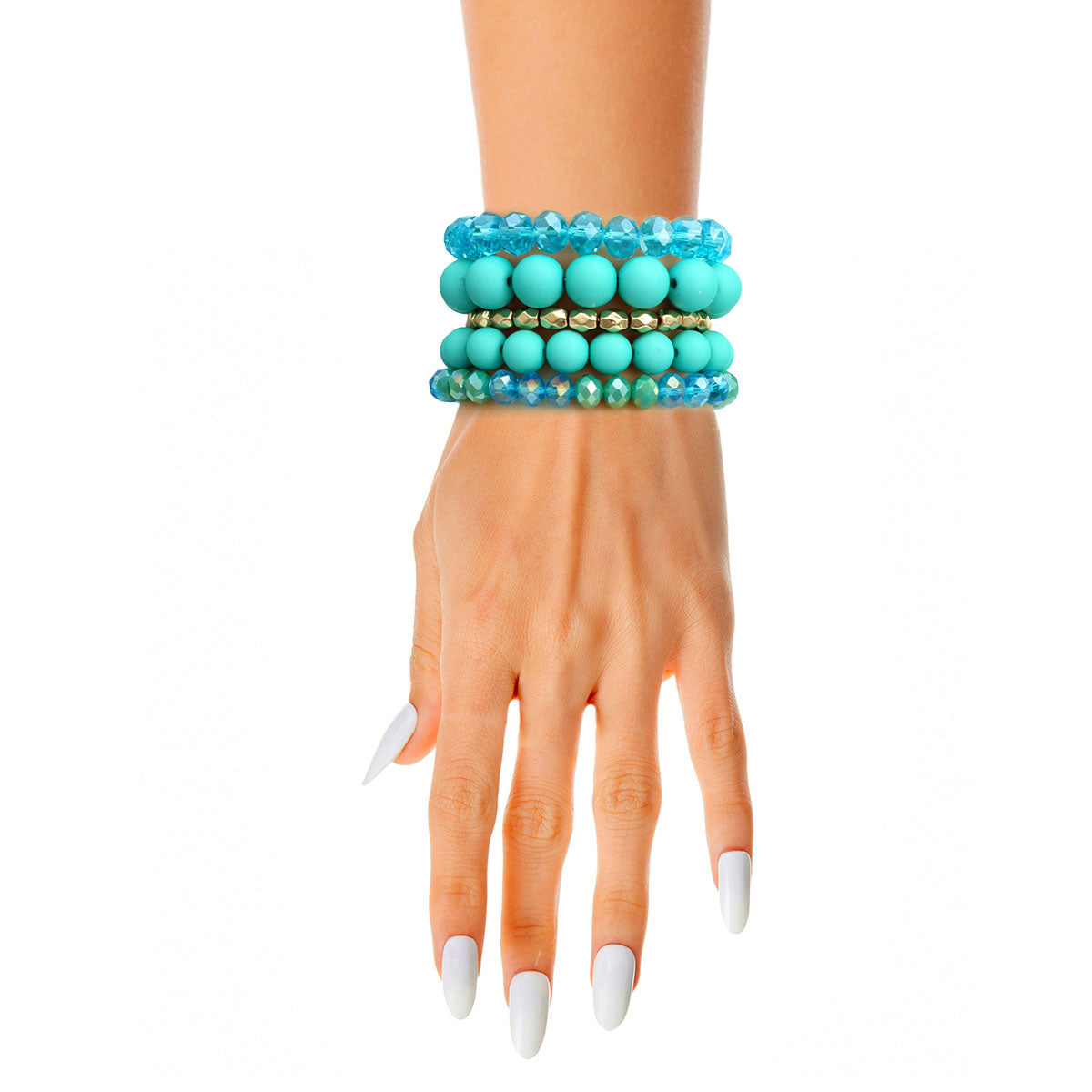 Matte Turquoise Ball and Glass Bracelets