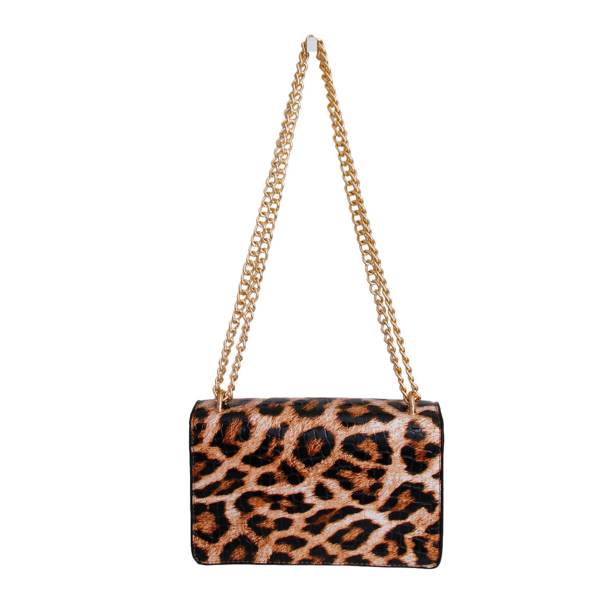 Leopard Shiny Croc Flap Shoulder Bag