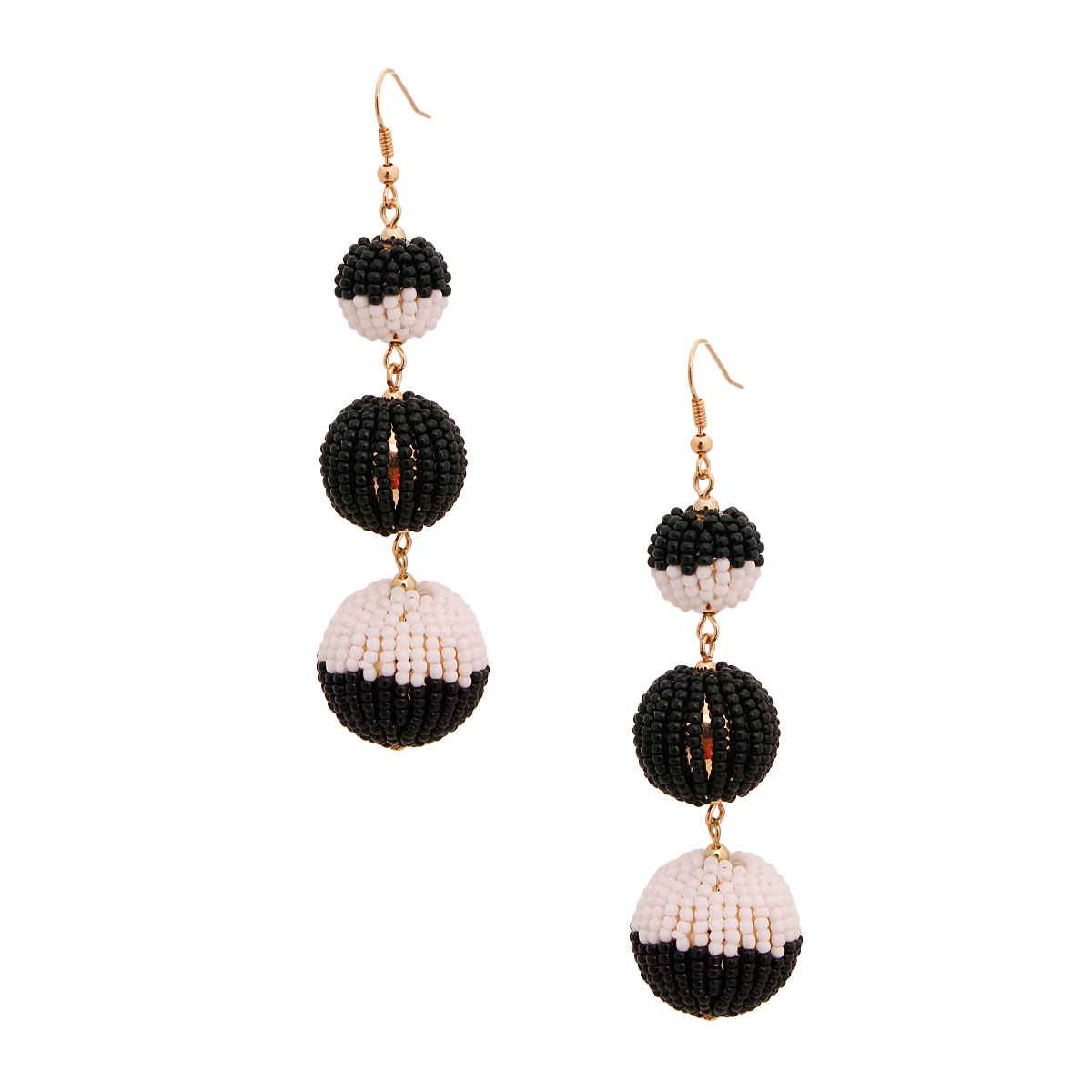 Black and White Trio Seed Bead Ball Earrings