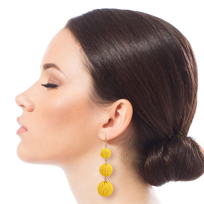 Yellow Trio Seed Bead Ball Earrings