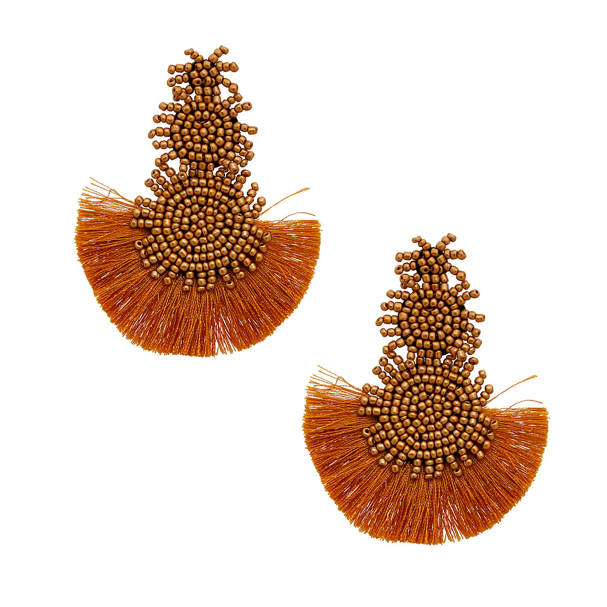 Gold Trio Bead Tassel Earrings