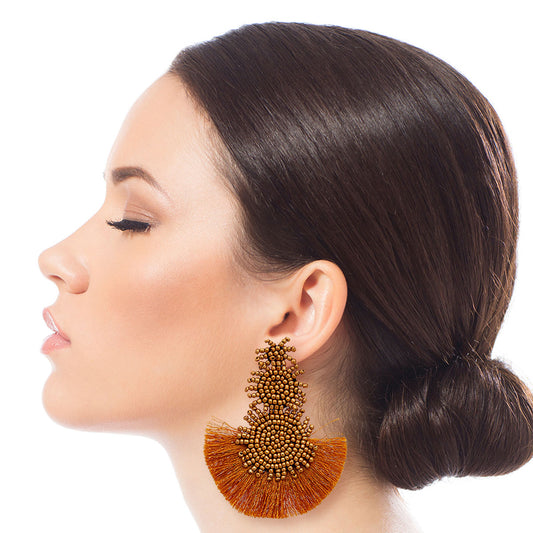 Gold Trio Bead Tassel Earrings