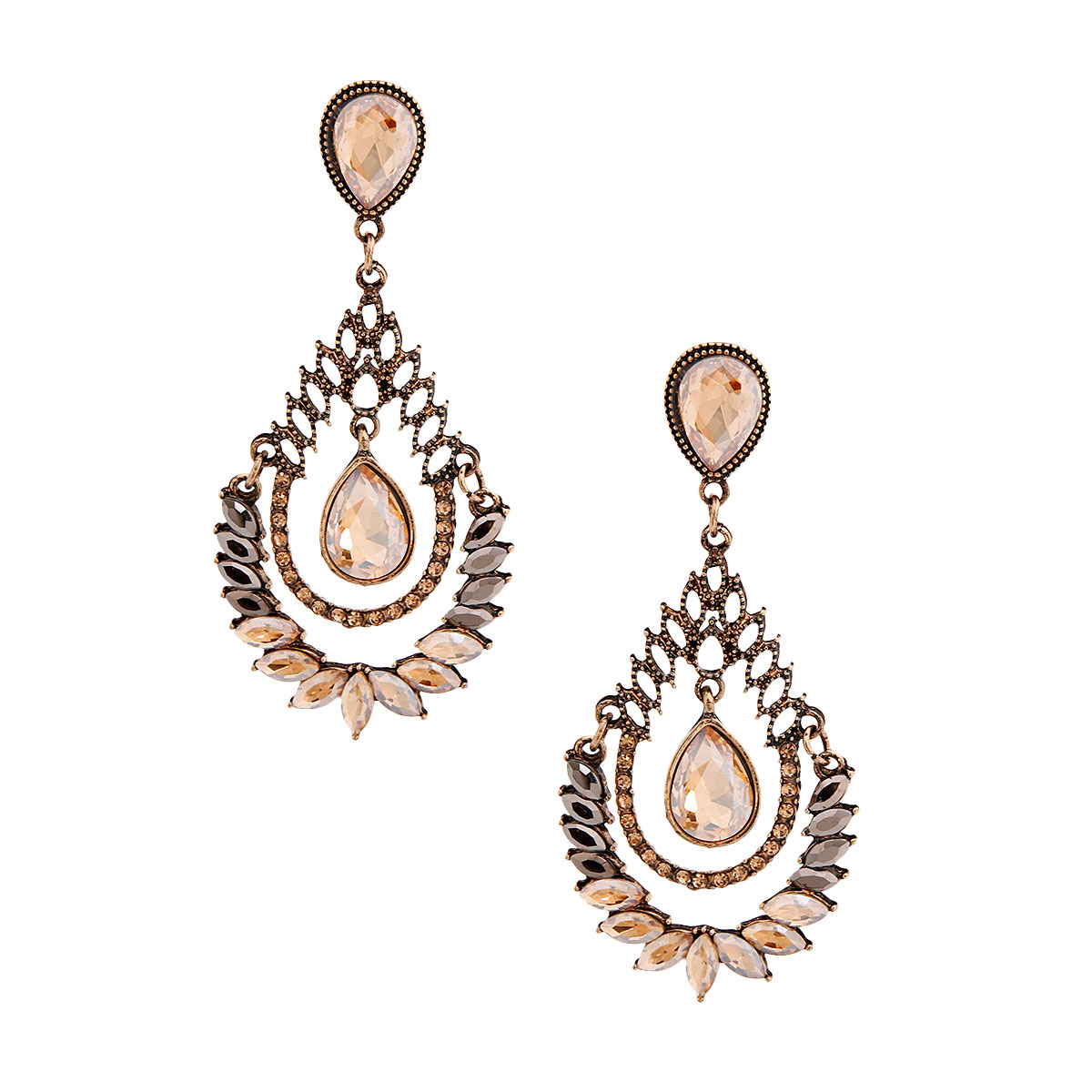 Burnished Gold Filigree Teardrop Earrings