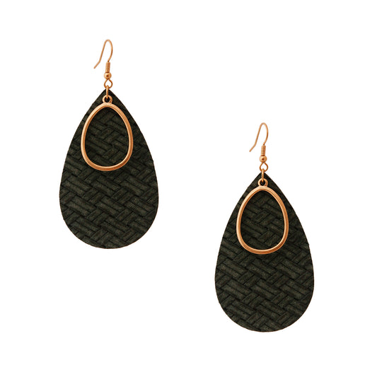 Green Leather Teardrop Earrings