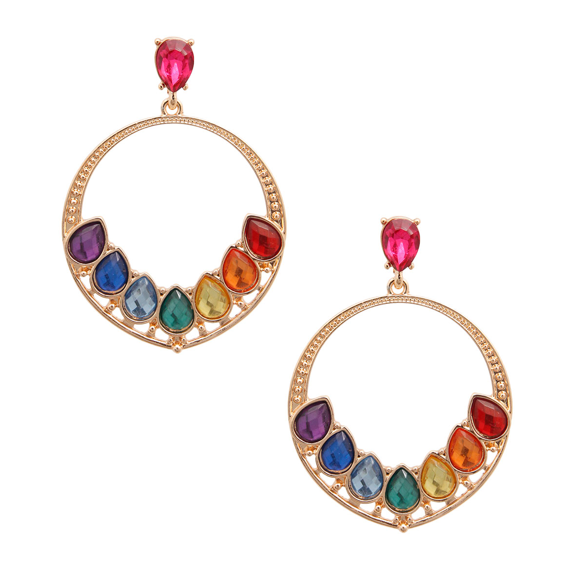 Rainbow Teardrop Round Earrings