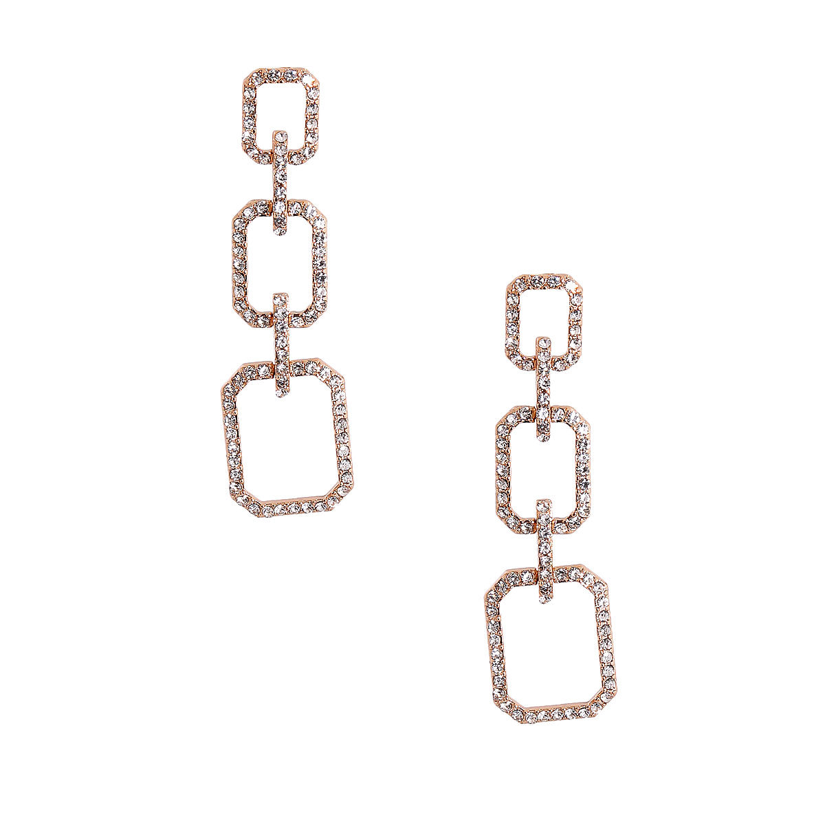 Gold Pave Rectangle Drop Earrings