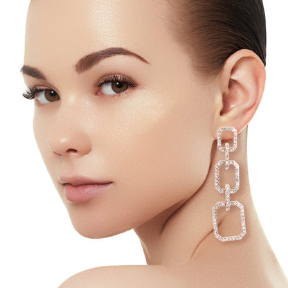 Gold Pave Rectangle Drop Earrings