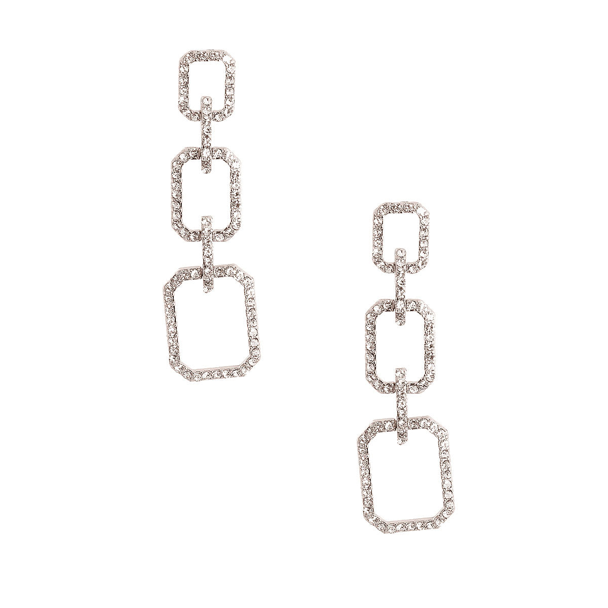 Silver Pave Rectangle Drop Earrings