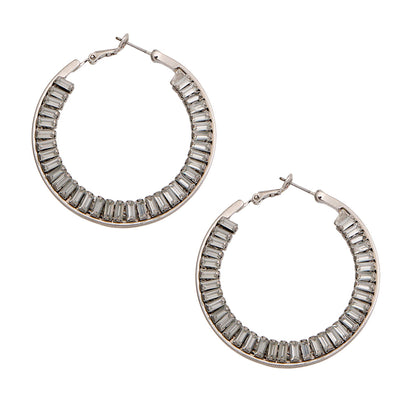 Silver Baguette Crystal Hoops