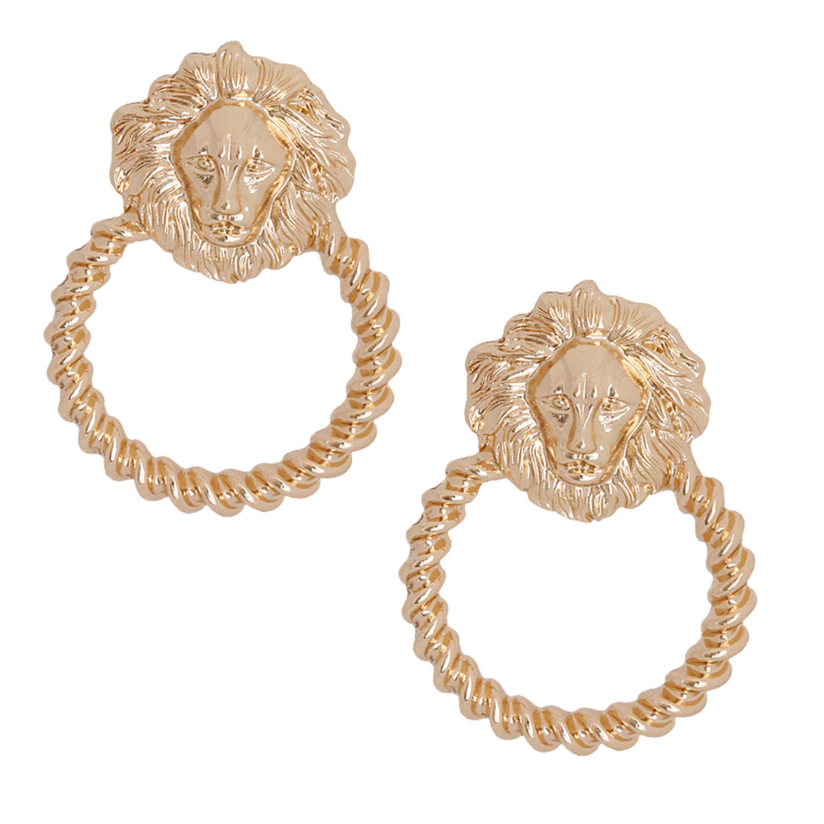 Gold Lion Head and Twisted Ring Studs